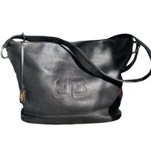 Balpri Black Genuine Leather Shoulder Bag / Crossbody Bag Made In Spain Top Zip